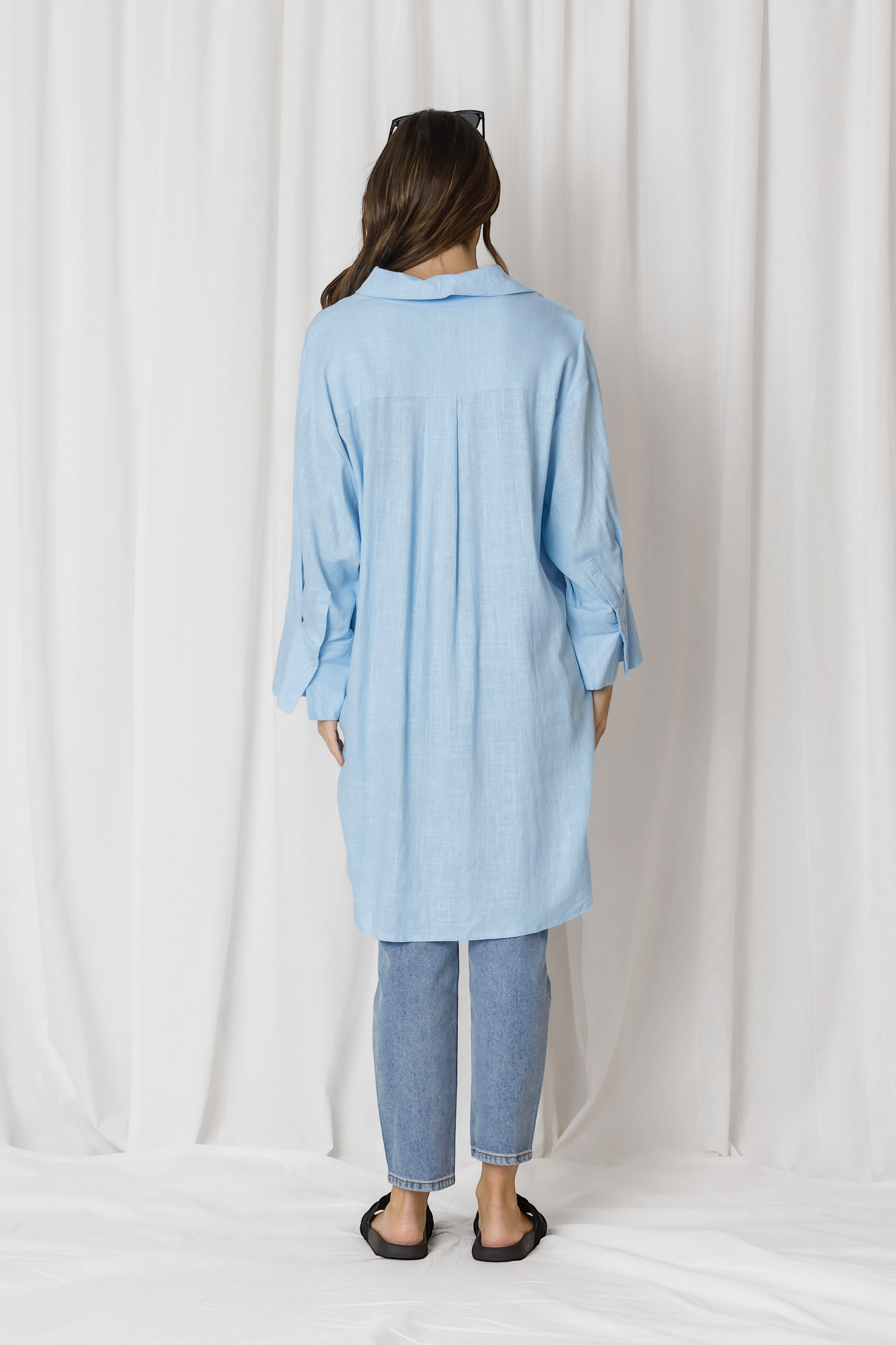 Nivara Essential Oversized Cuff Linen Shirt - Powder Blue