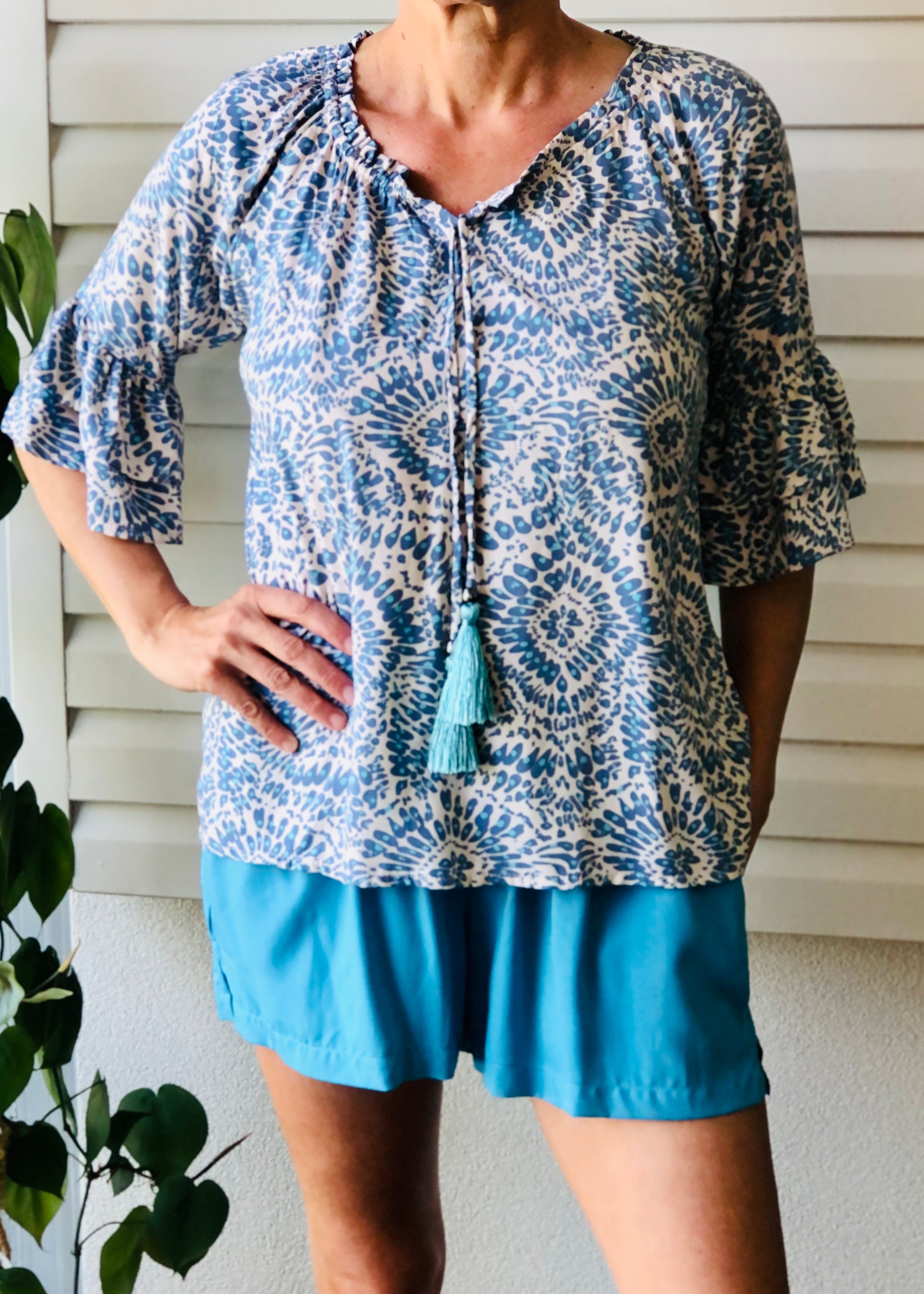 Mila Top - Blue & White Print