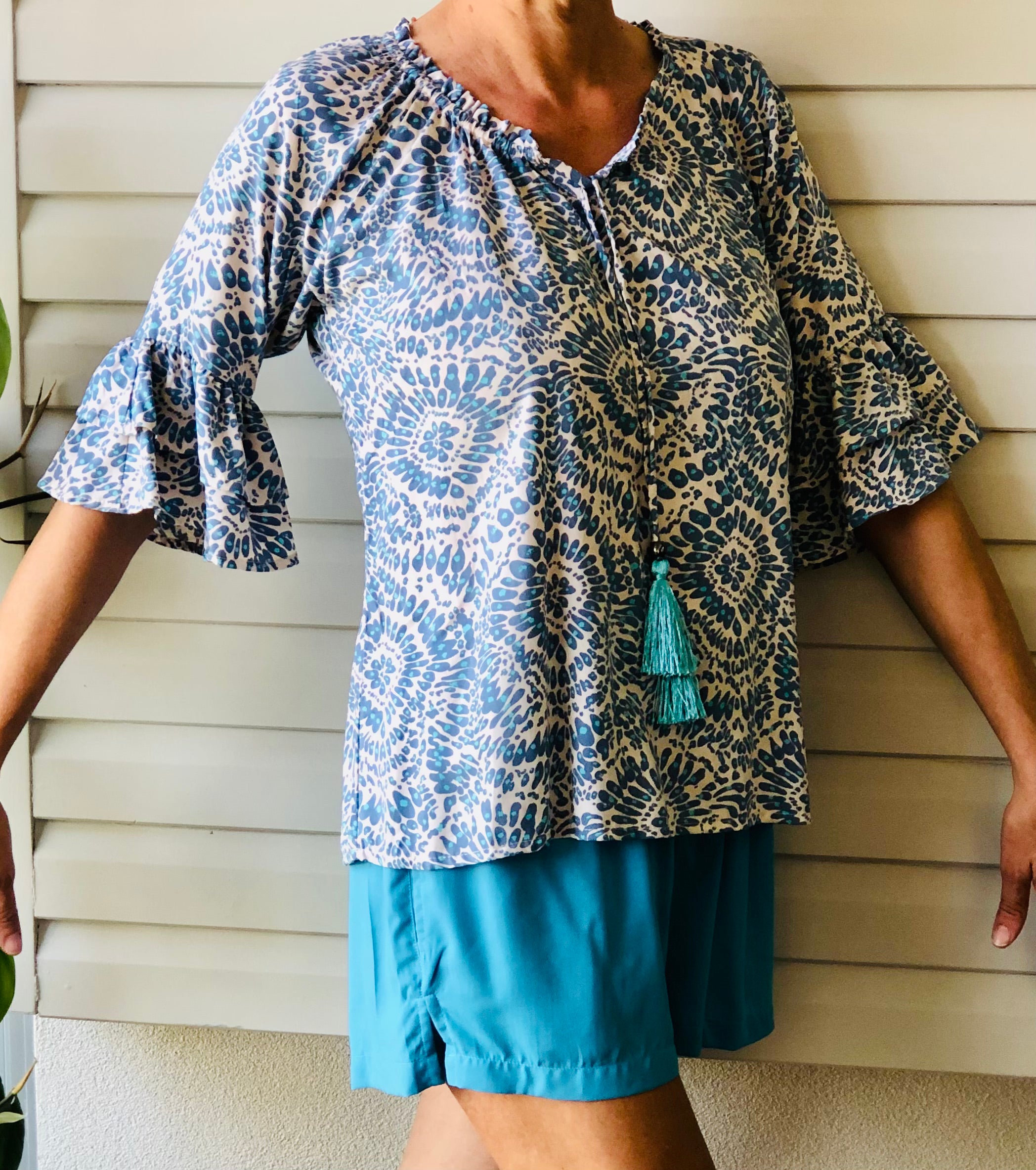 Mila Top - Blue & White Print