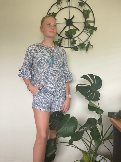 Mila Top - Blue & White Print