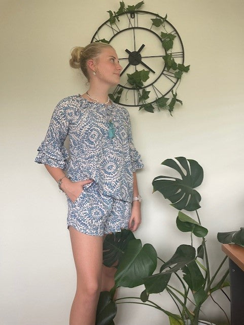 Mila Top - Blue & White Print