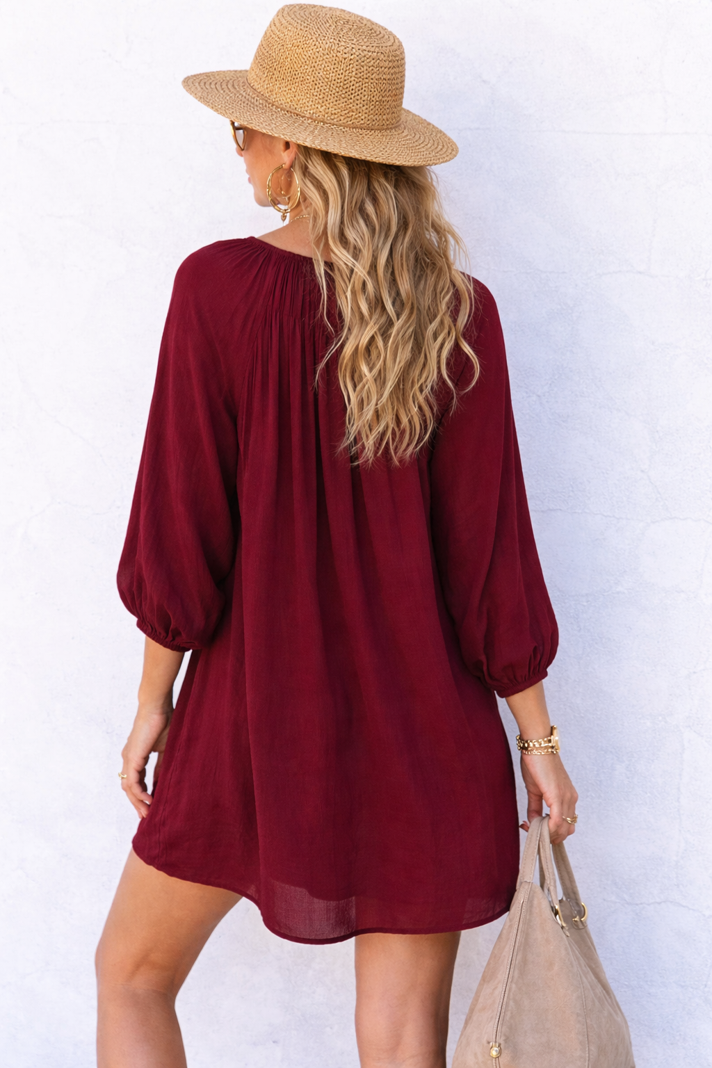 Rava Boho Mini Dress - Wine