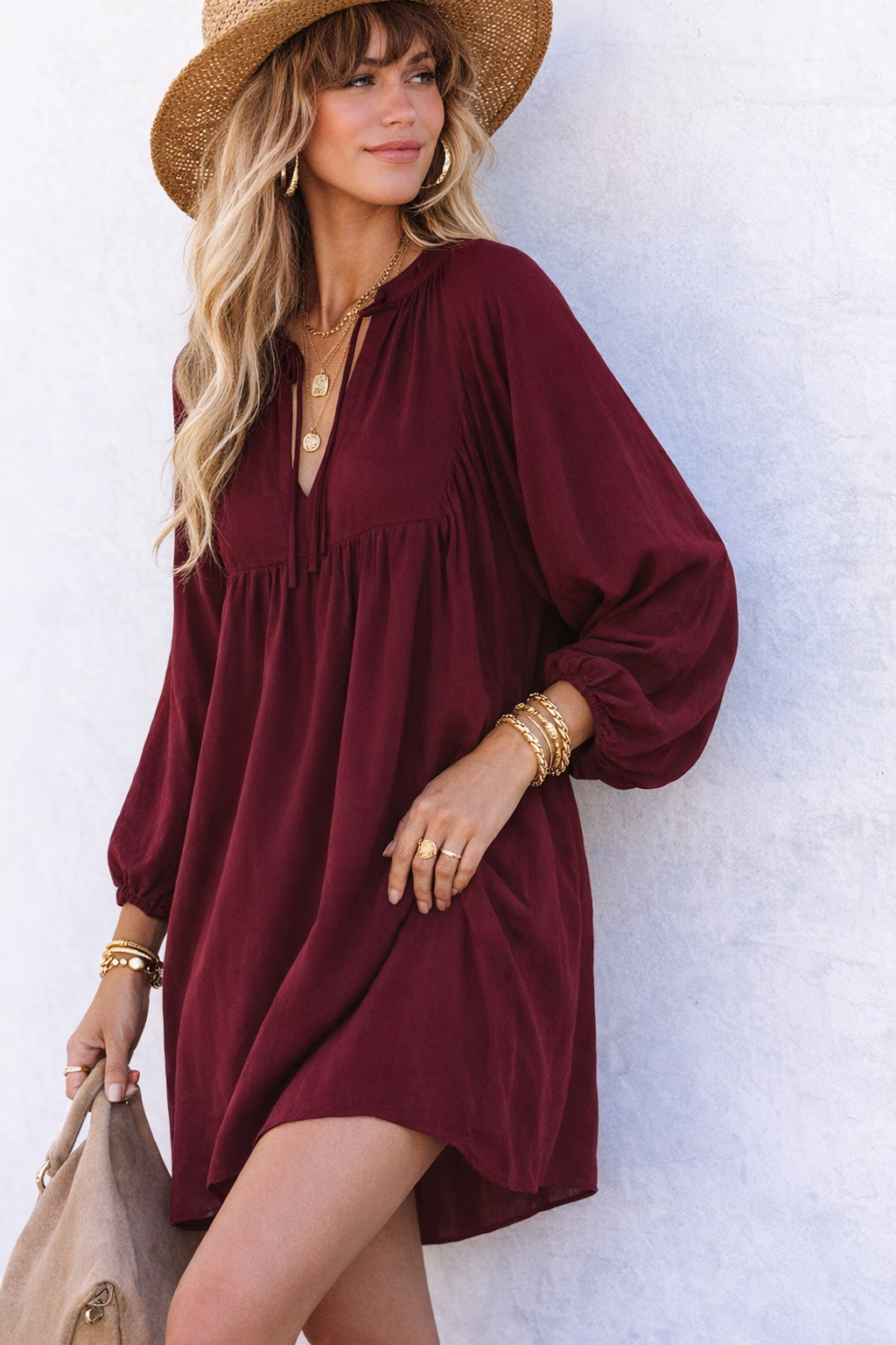 Rava Boho Mini Dress - Wine