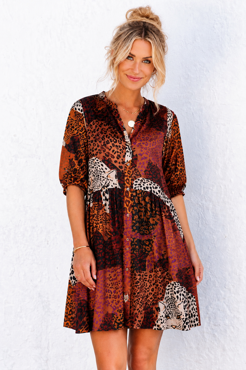 Sindi Shirt Dress - Leopard Mix Print
