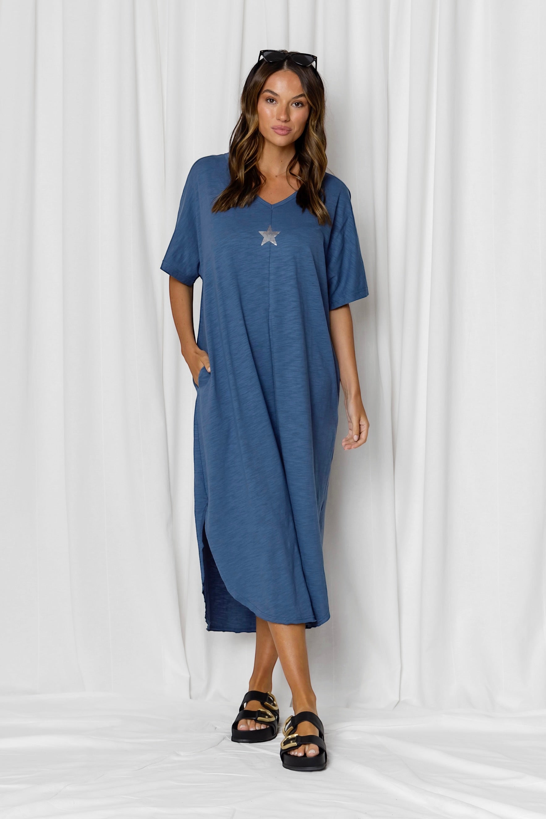 Ella Star Cotton Slub Tee - Denim