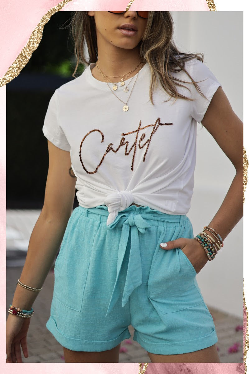 Shorts with elastic tie waste