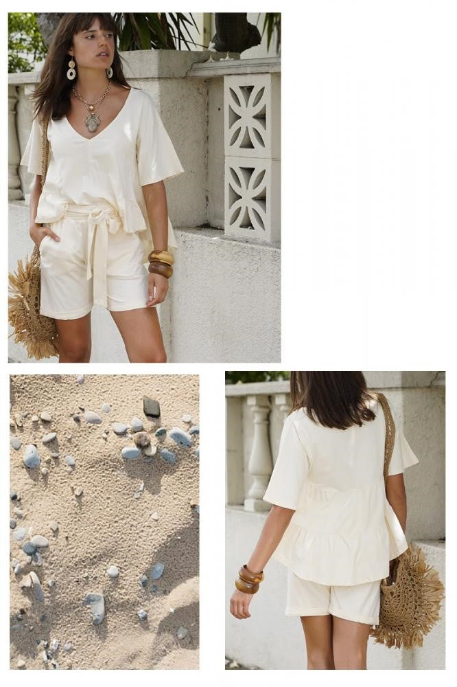 Tee with elongated back - Cream