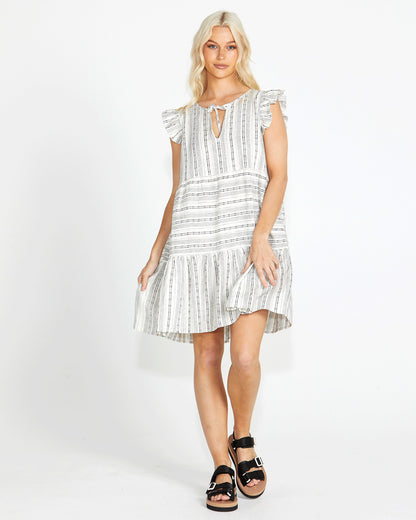 Riley Frill Mini Dress - Mono Stripe