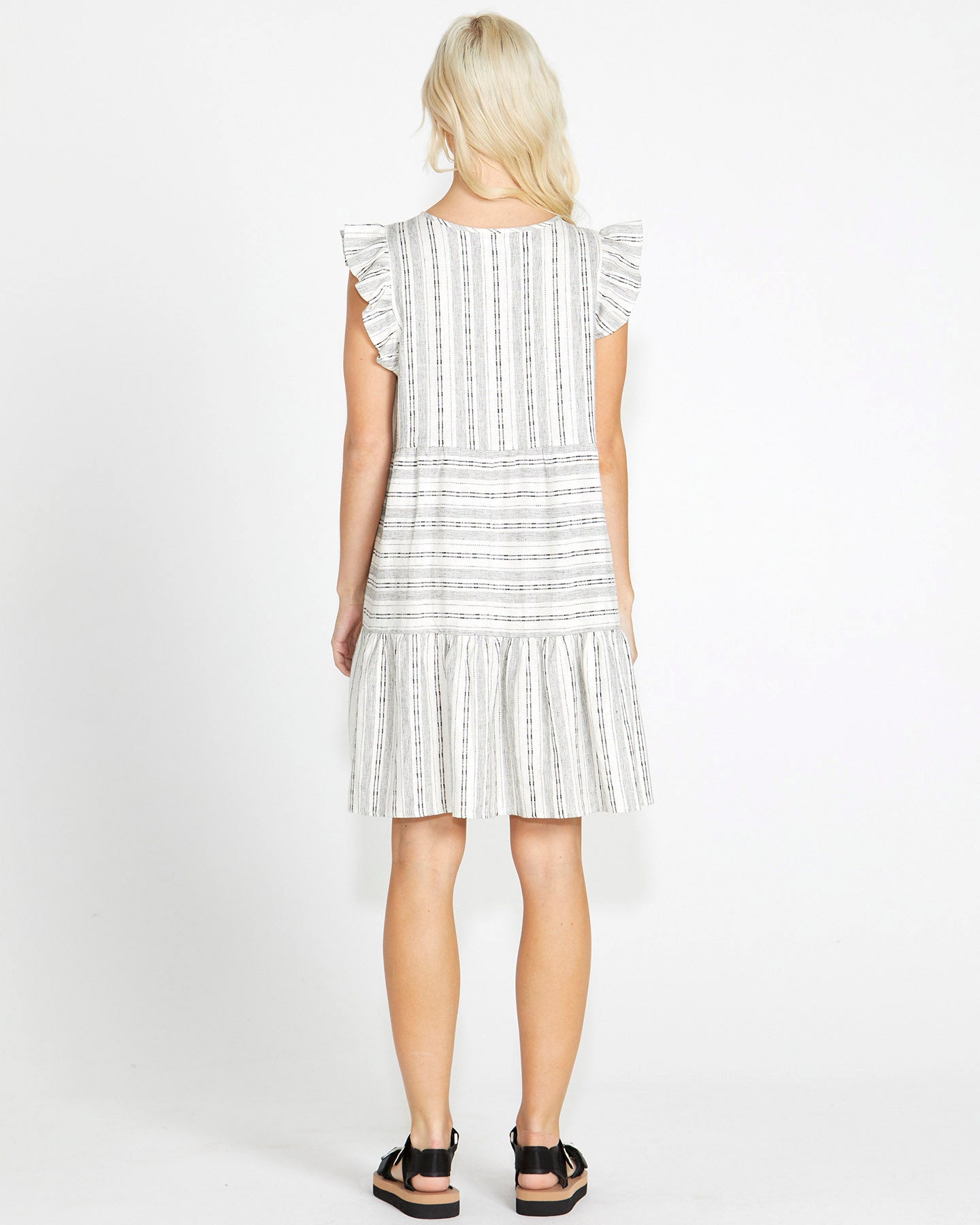 Riley Frill Mini Dress - Mono Stripe