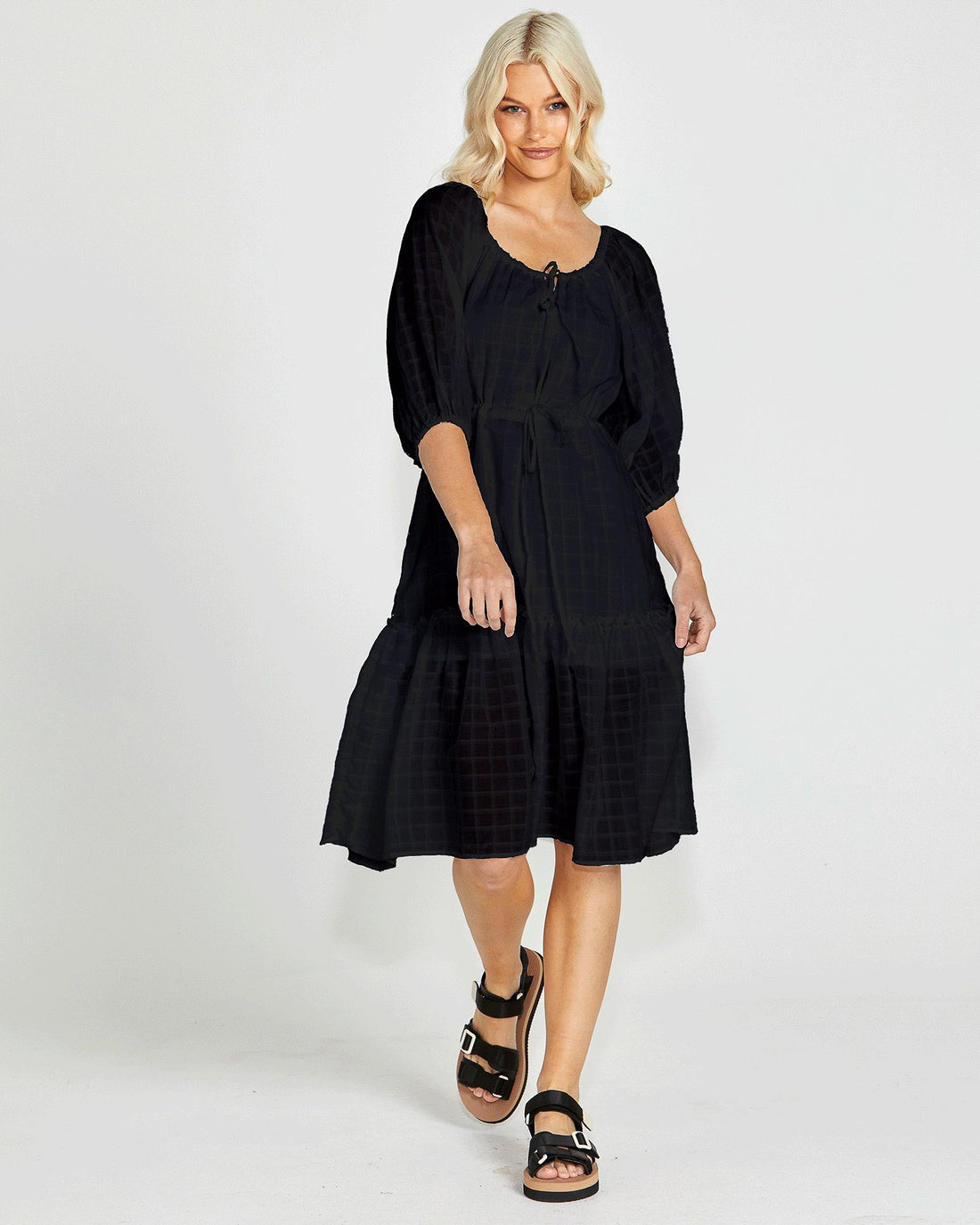 Ruby Tiered Midi Dress - Black