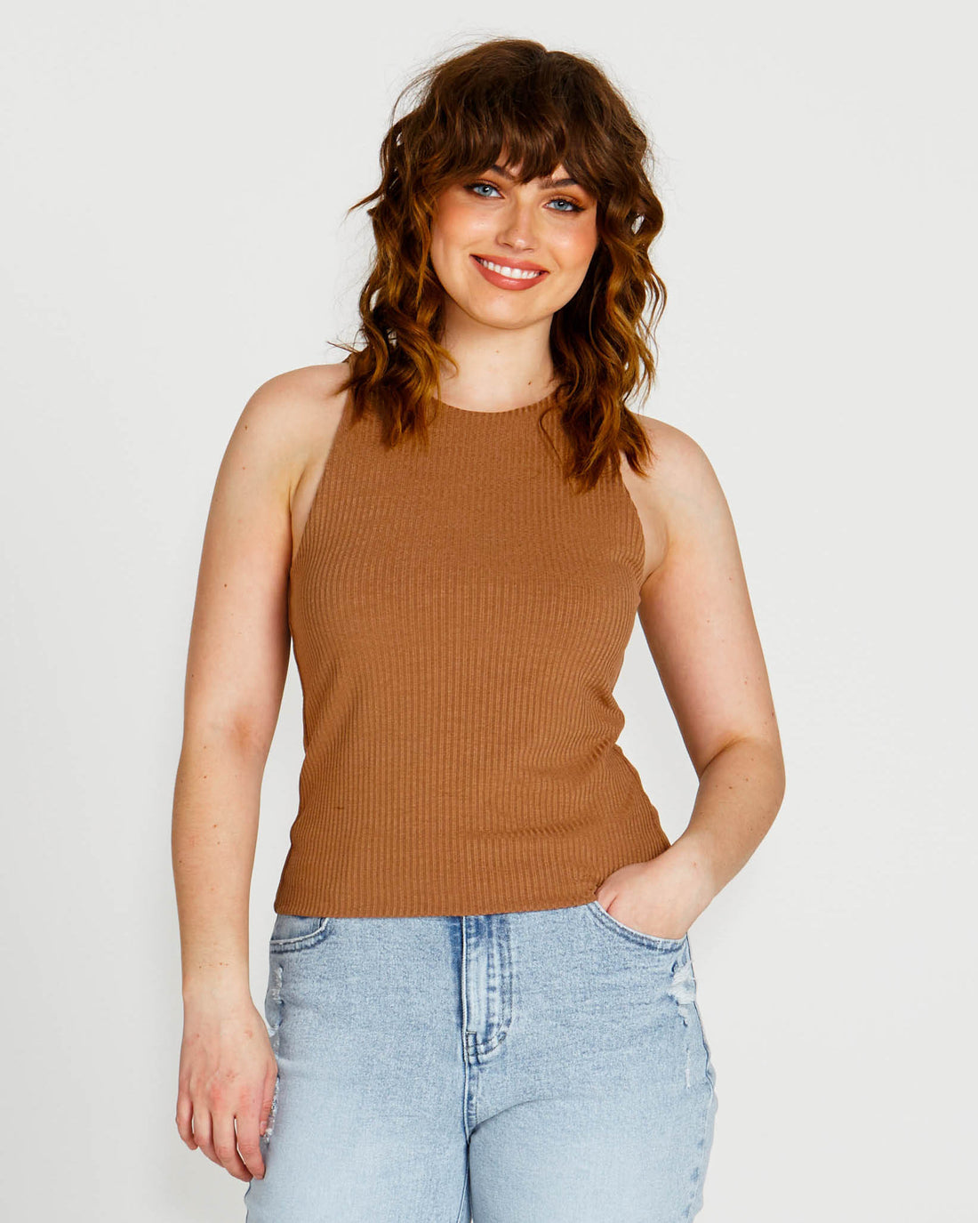 Aubrey Brown Singlet | Brown Aubrey Singlet |Beach Shakk Rainbow Beach