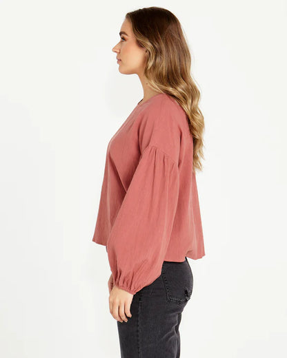 Sonya Puff Sleeve Top - Burnt Rose