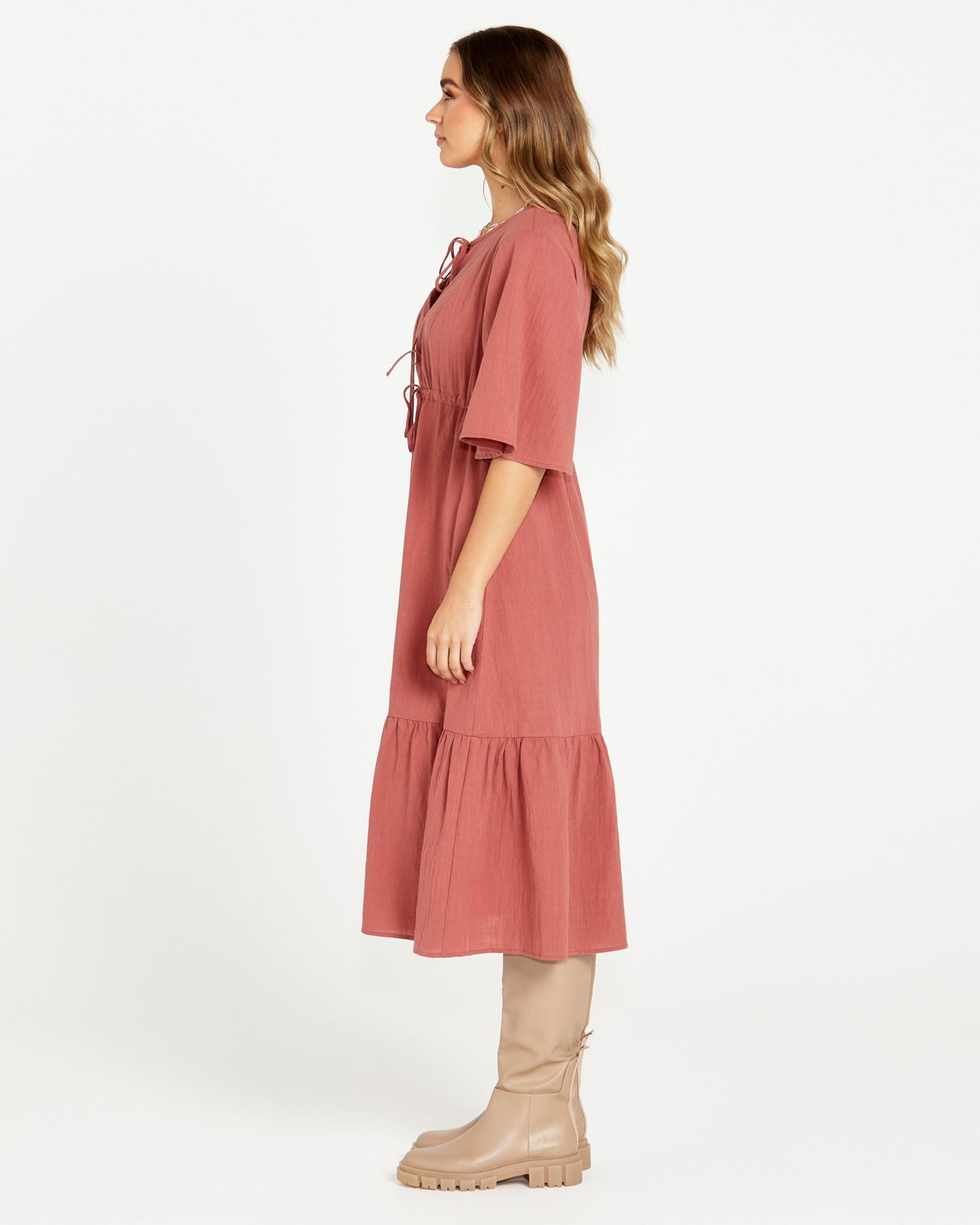 Sonya Midi Tiered Dress - Burnt Rose