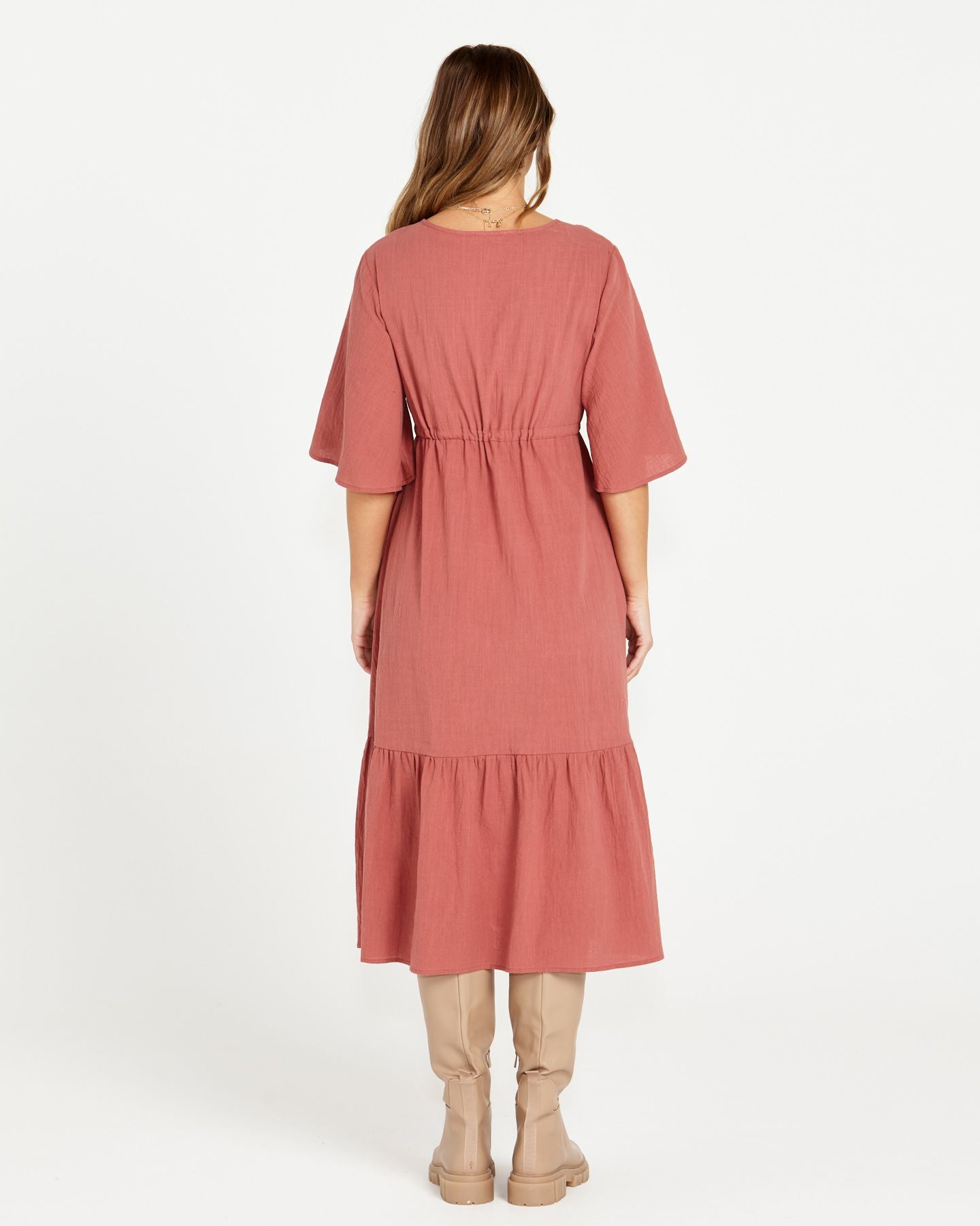 Sonya Midi Tiered Dress - Burnt Rose