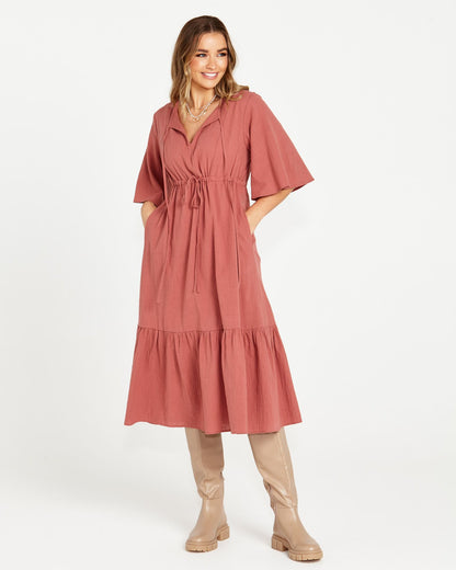 Sonya Midi Tiered Dress - Burnt Rose