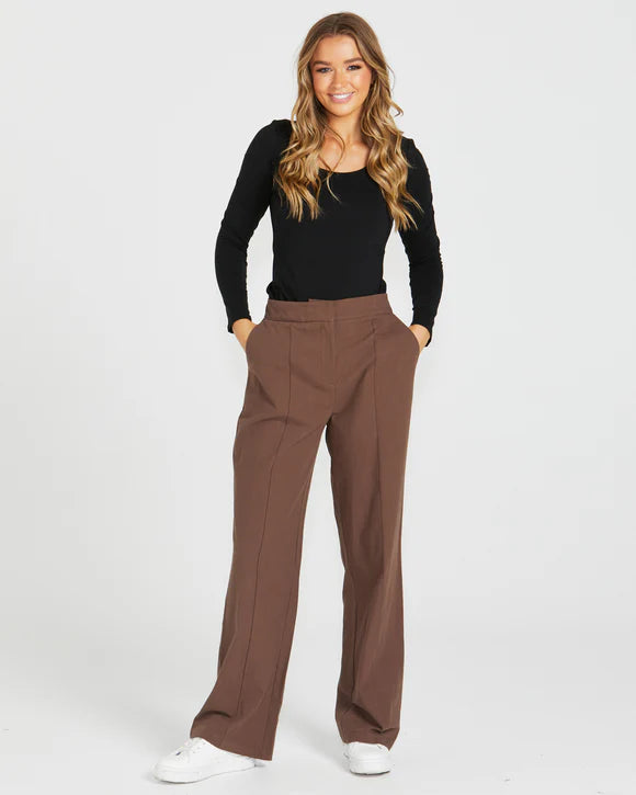 Roxy High Waisted Pants - Chocolate