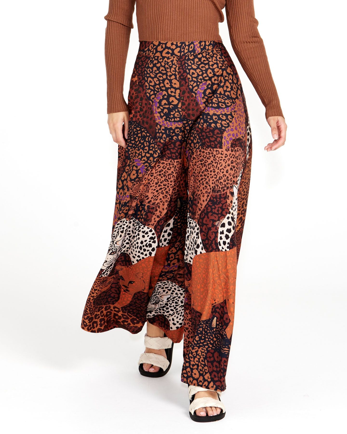 Sindi Wide Leg Pants - Leopard Print