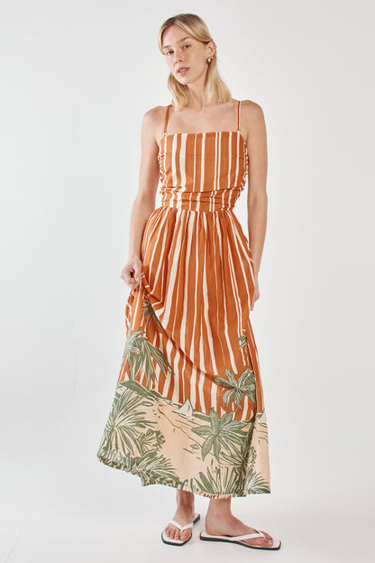 Mina Strapless Dress-Palm Stripe