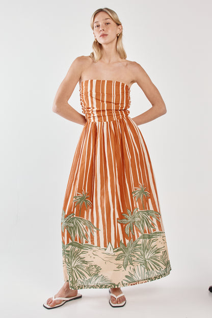 Mina Strapless Dress-Palm Stripe