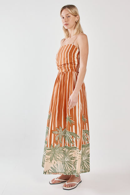 Mina Strapless Dress-Palm Stripe