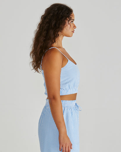 Alani Shirred Bralette - Blue White Stripe