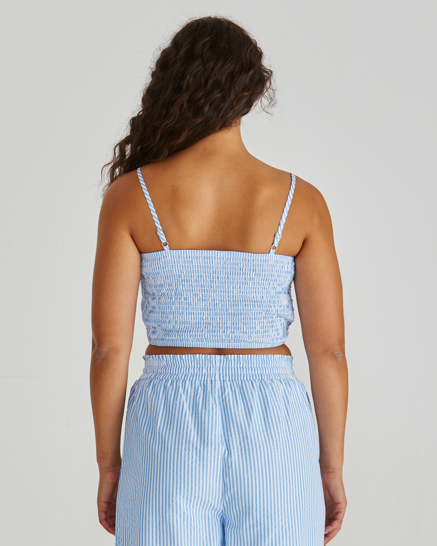 Alani Shirred Bralette - Blue White Stripe