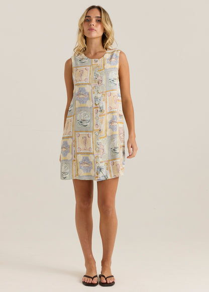 Reo Button Shift Dress - Wayfarer Print