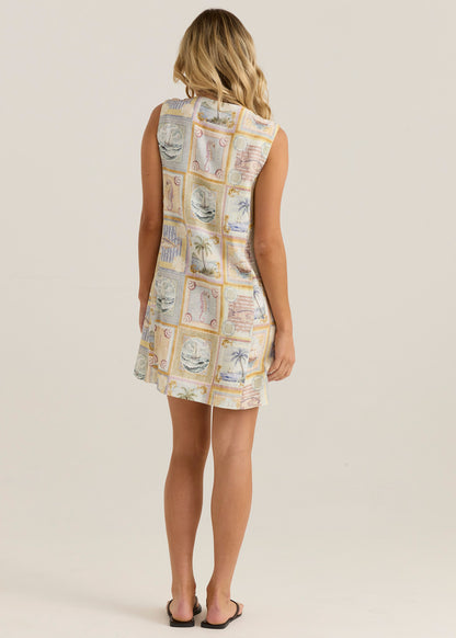 Reo Button Shift Dress - Wayfarer Print