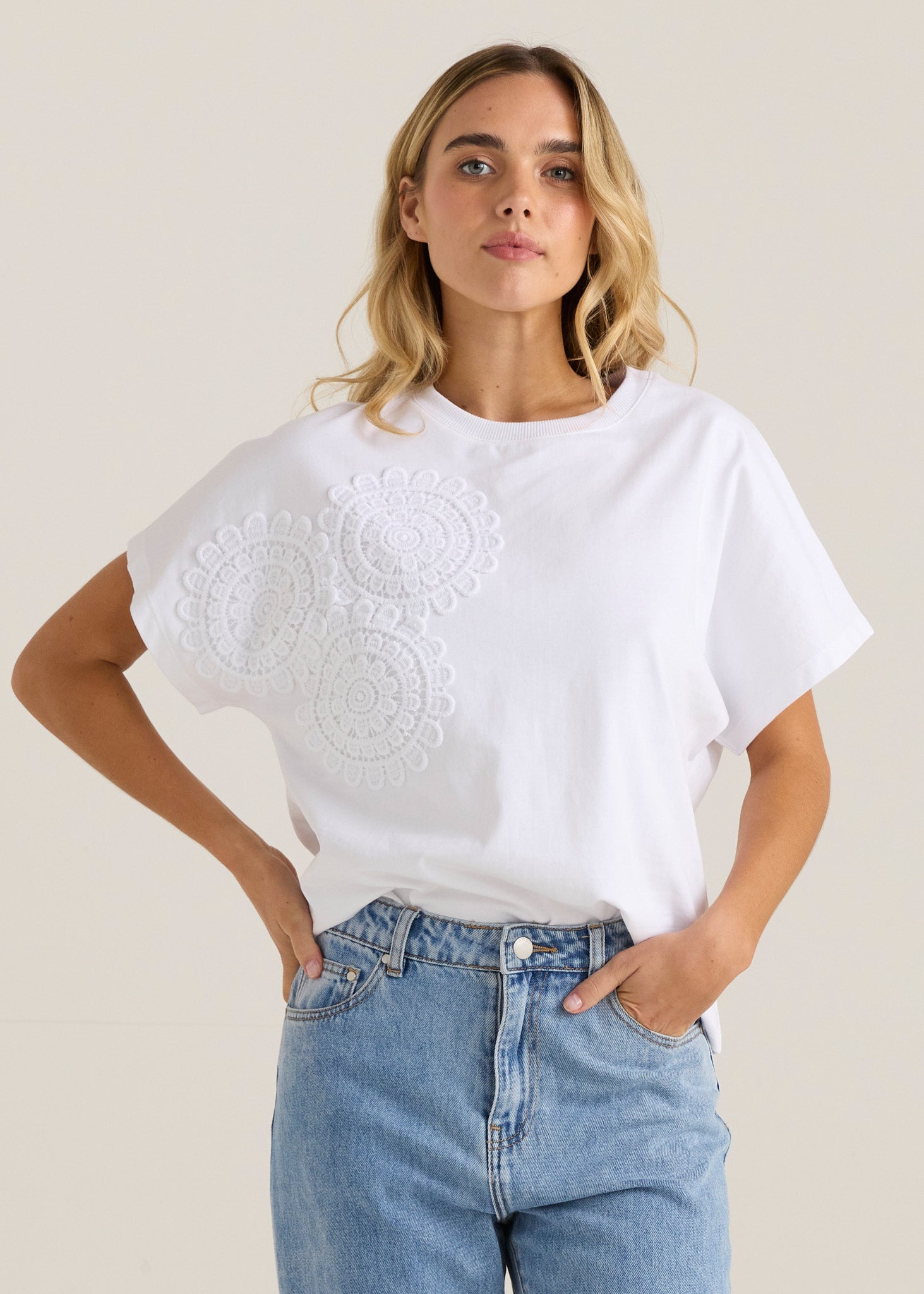 Mira Crochet Tee - White