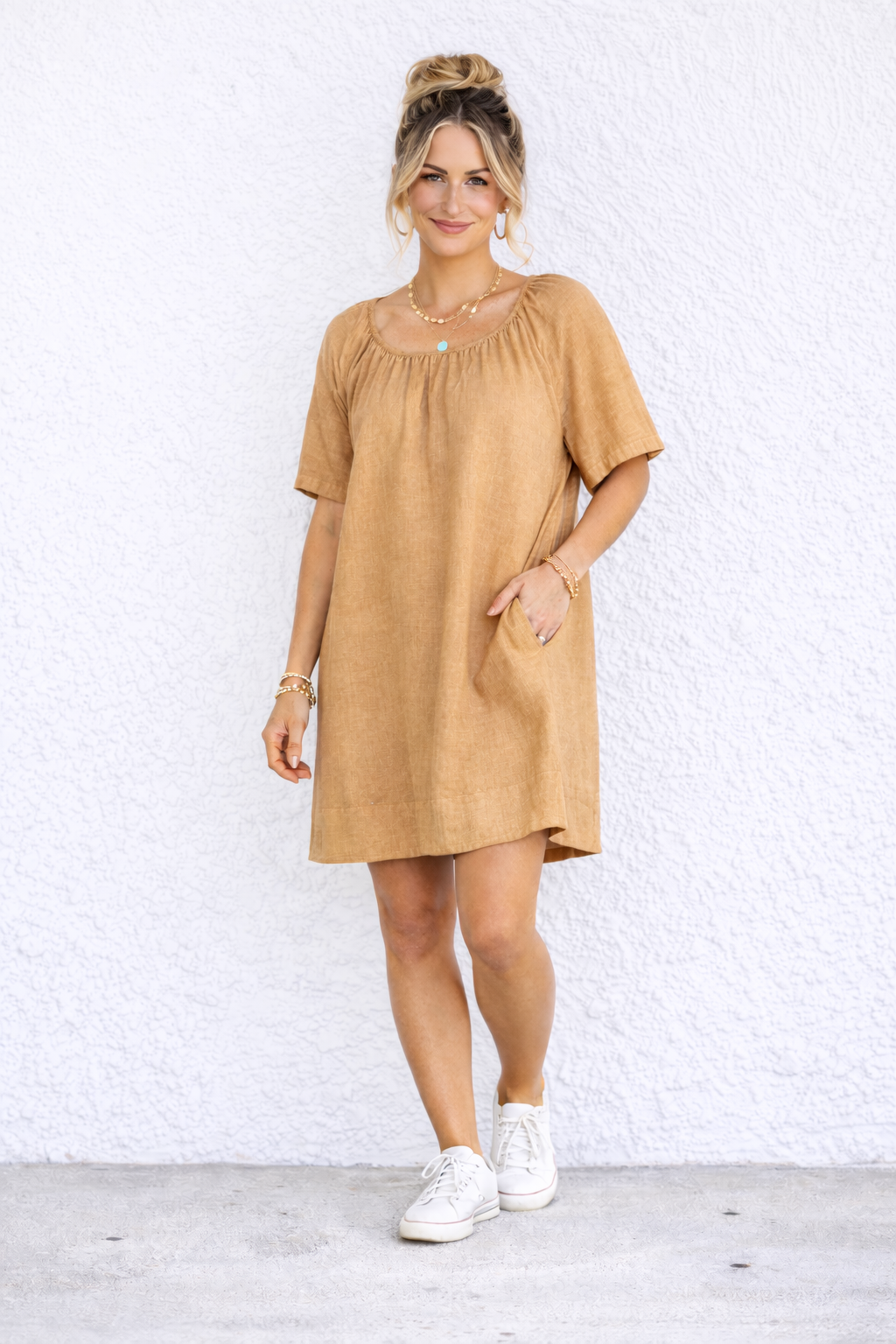 Aria Tie Back Mini Dress - Tan