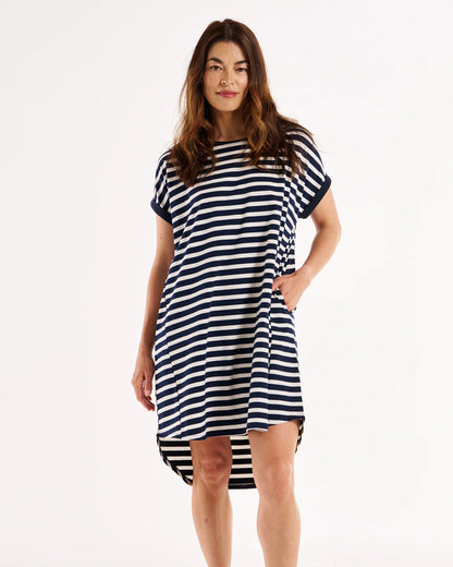 Maxine T-Shirt Dress - Navy Stripe