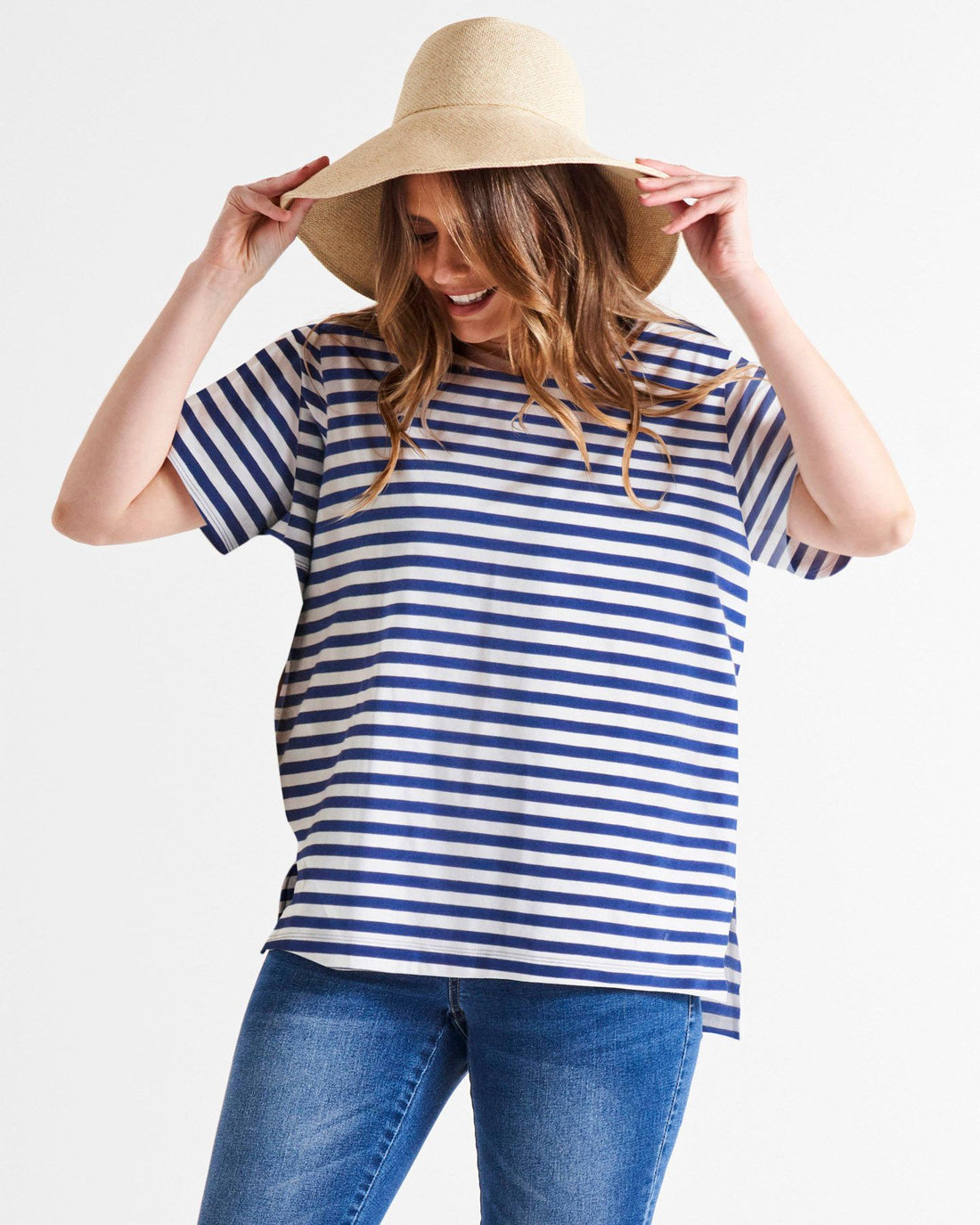 Mia Split Hem Tee - Ocean Stripe