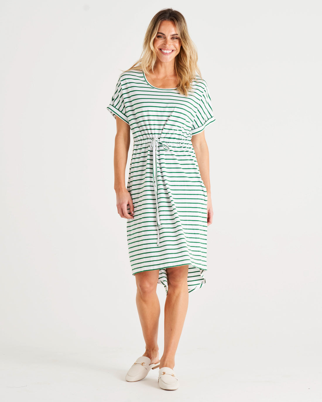 Liza Dress - Meadow Green Stripe