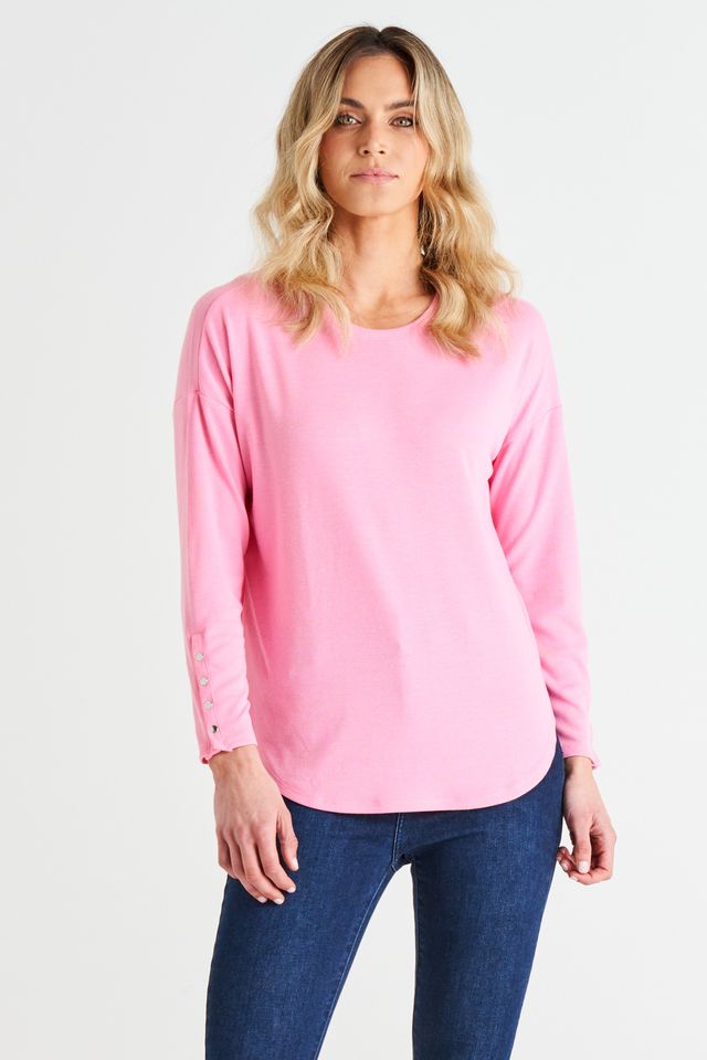 Malika Ribbed Long Sleeve Tee - Candy Pink