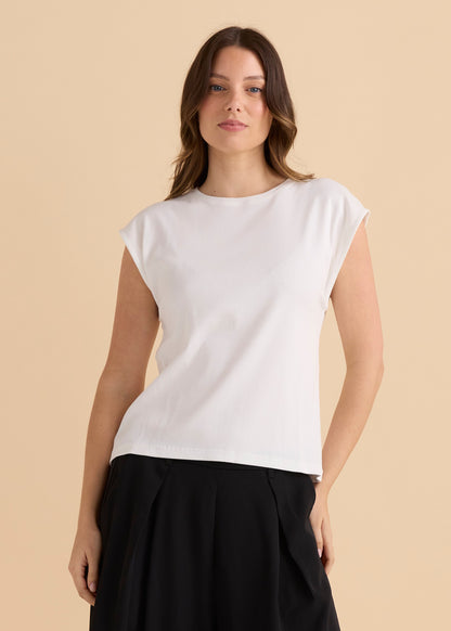 Rib Cuff Tee - White