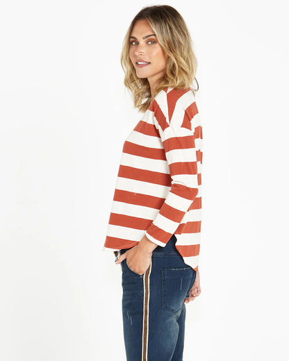 Jessie Long Sleeve Top - Terracotta Stripe