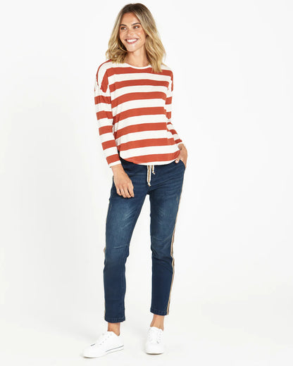 Jessie Long Sleeve Top - Terracotta Stripe