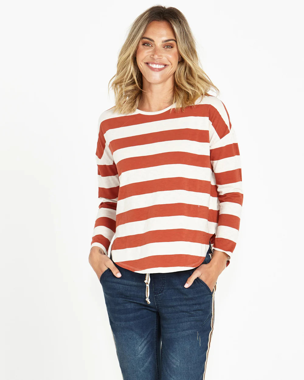 Jessie Long Sleeve Top - Terracotta Stripe