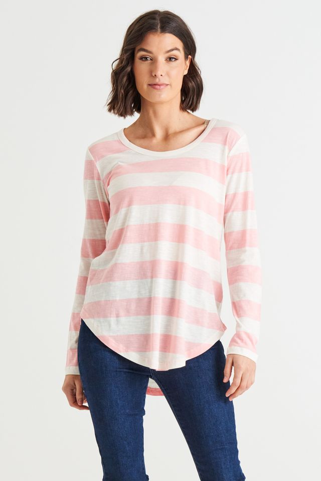 Megan Long Sleeve Top - Baby Pink Stripe