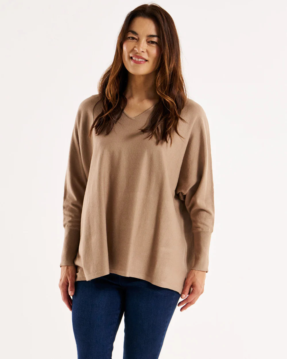 Destiny V-Neck Lightweight Knit Jumper - Latte