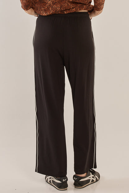 Evelyn Wide Leg Jogger - Black/White