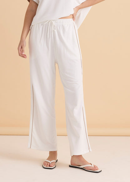 Evelyn Wide Leg Jogger - White/Beige