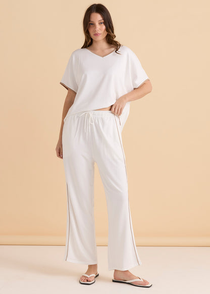 Evelyn Wide Leg Jogger - White/Beige