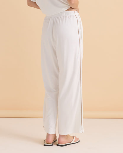 Evelyn Wide Leg Jogger - White/Beige
