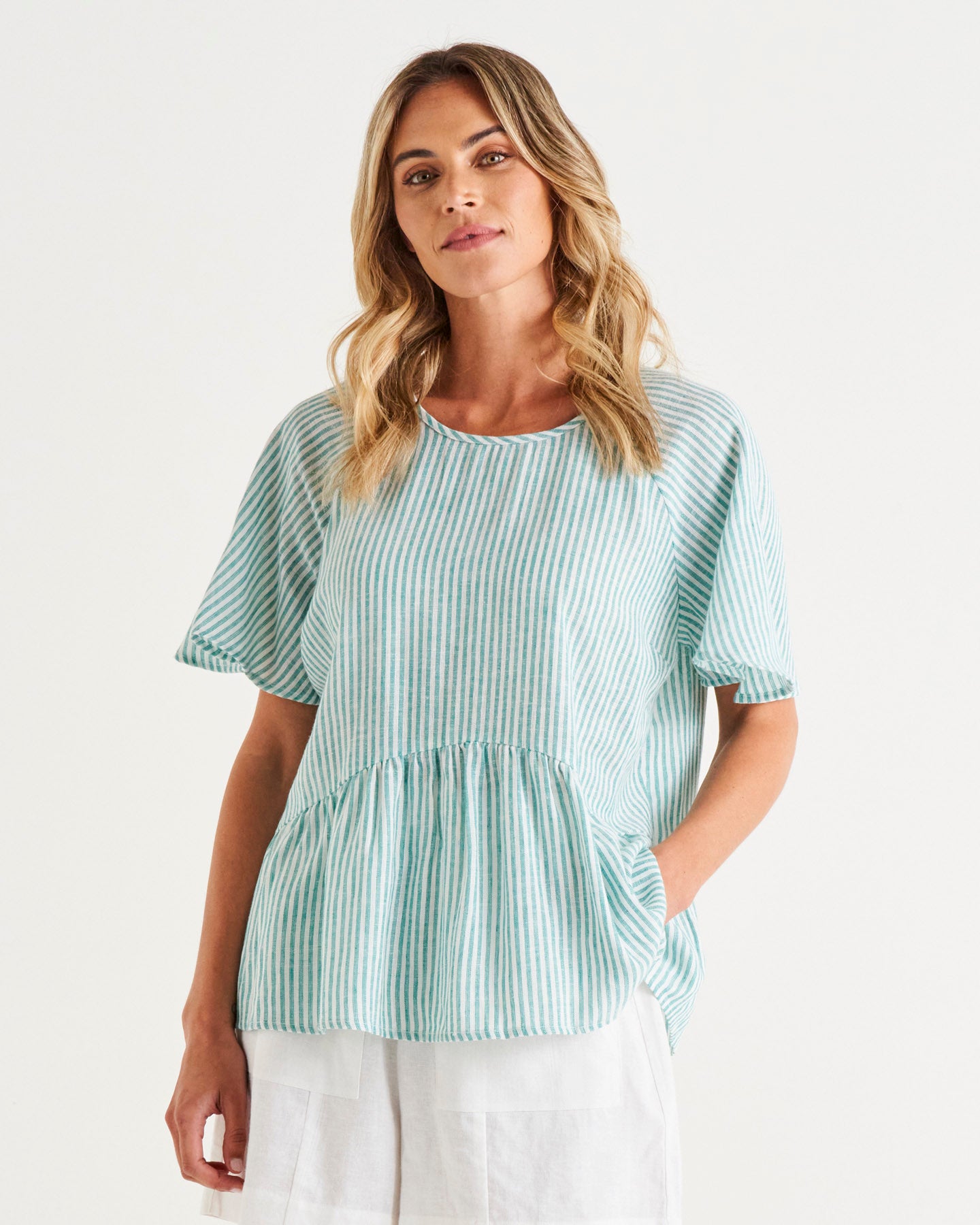 Cassandra Top - Teal Stripe