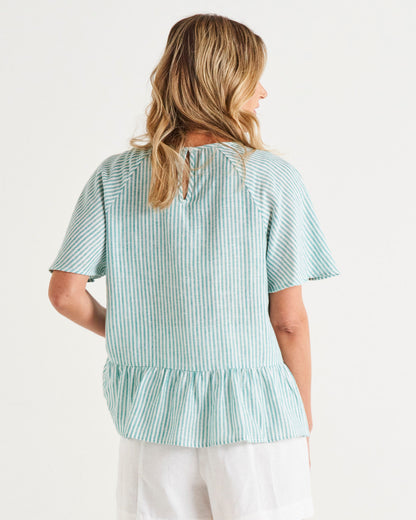 Cassandra Top - Teal Stripe