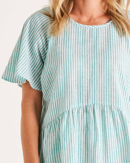 Cassandra Top - Teal Stripe