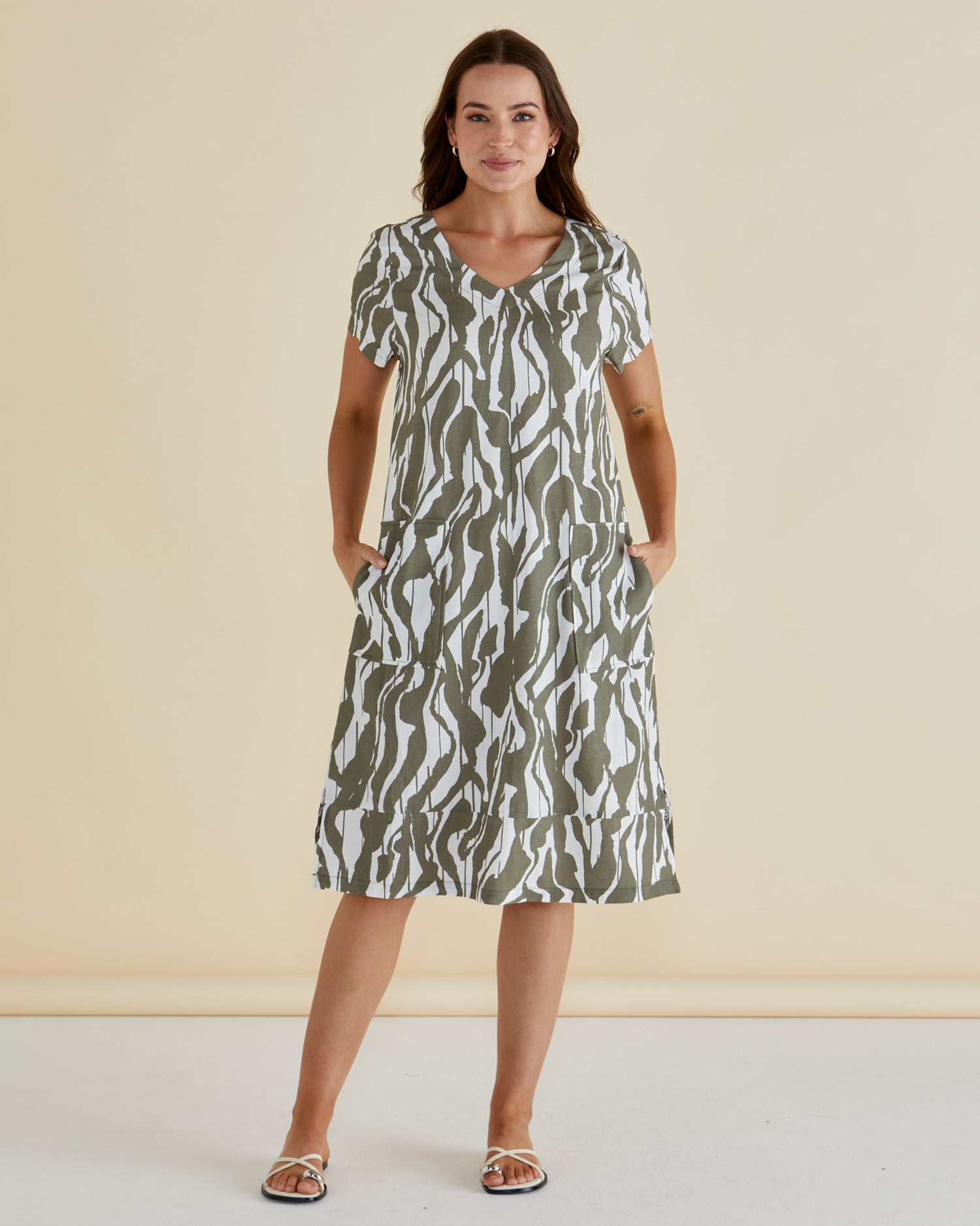Elwood Dress - Olive Geometric Print
