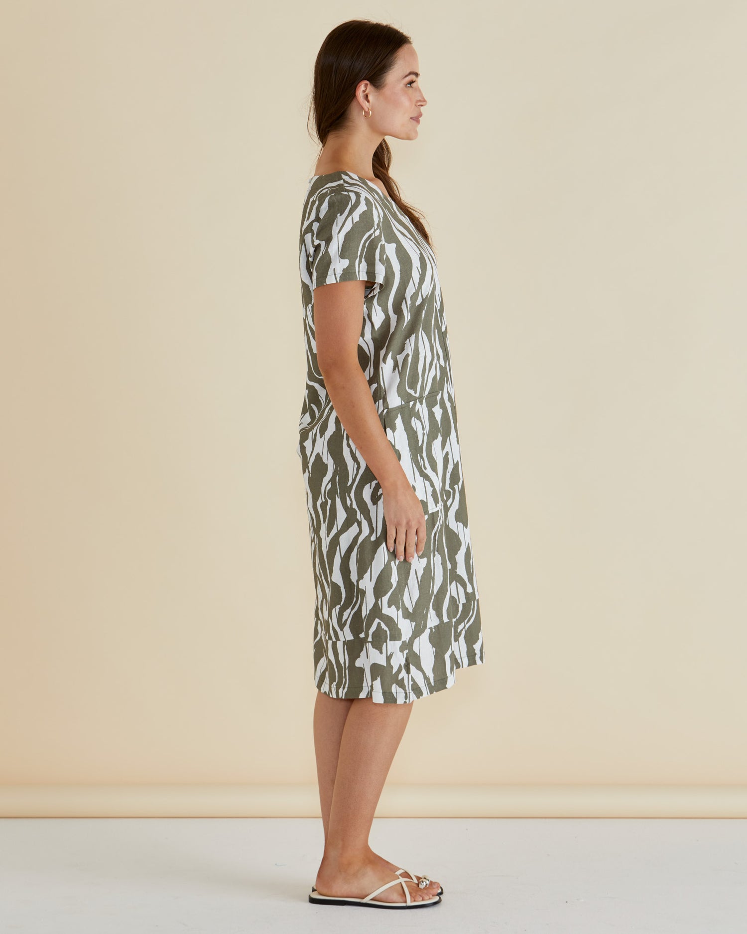 Elwood Dress - Olive Geometric Print
