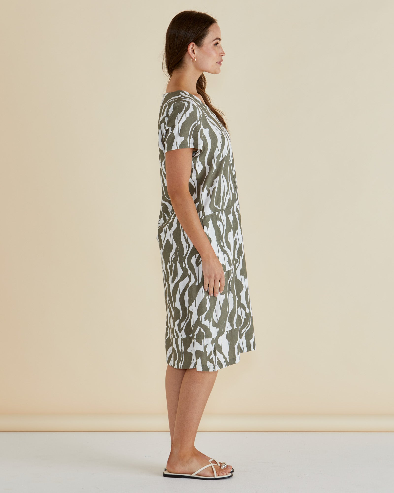 Elwood Dress - Olive Geometric Print